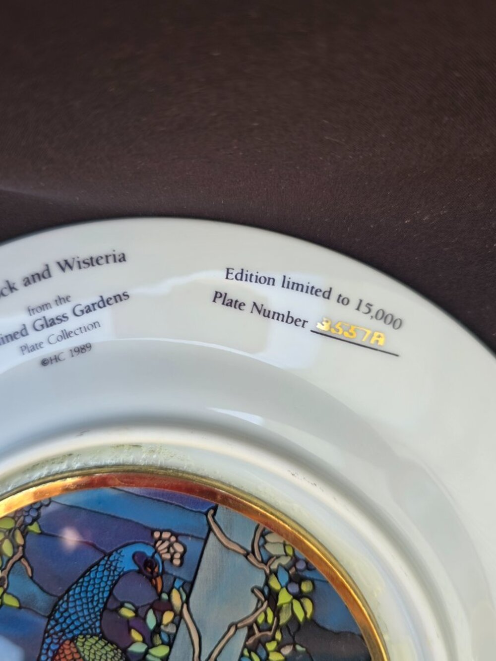1983 “Peacock and Wisteria” Plate • Tiffany Gardens Series • Louis Comfort Tiffa - Picture 4 of 8